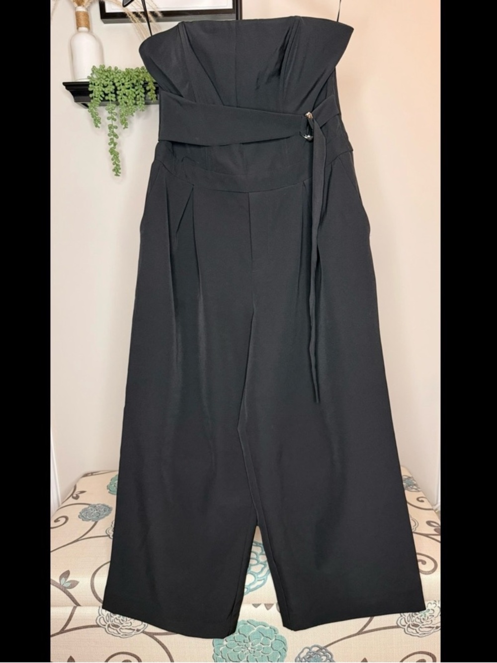 BOLD elements Black Strapless Wide-Leg Jumpsuit with Waist Tie